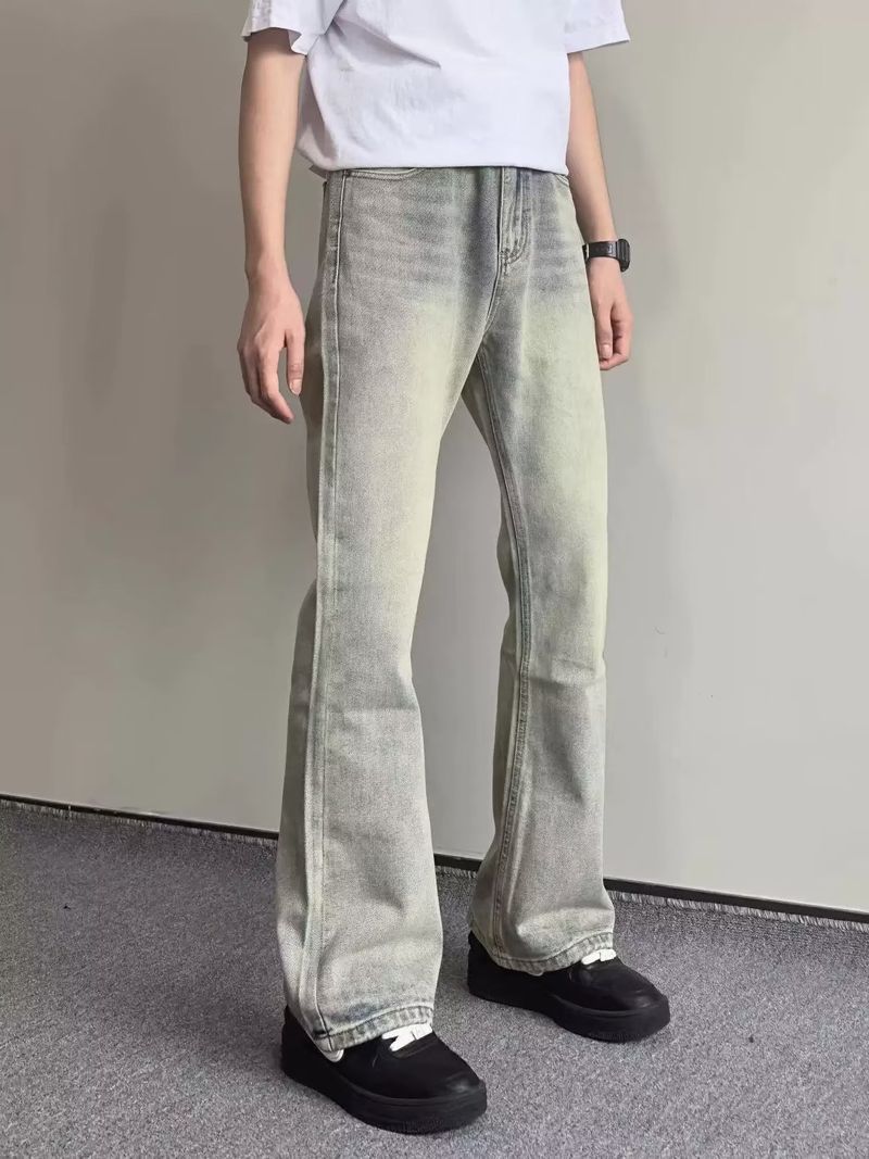 Men's Clothing retro street washed versatile flared jeans casual old zipper casual trousers vibe pants_voghion.com