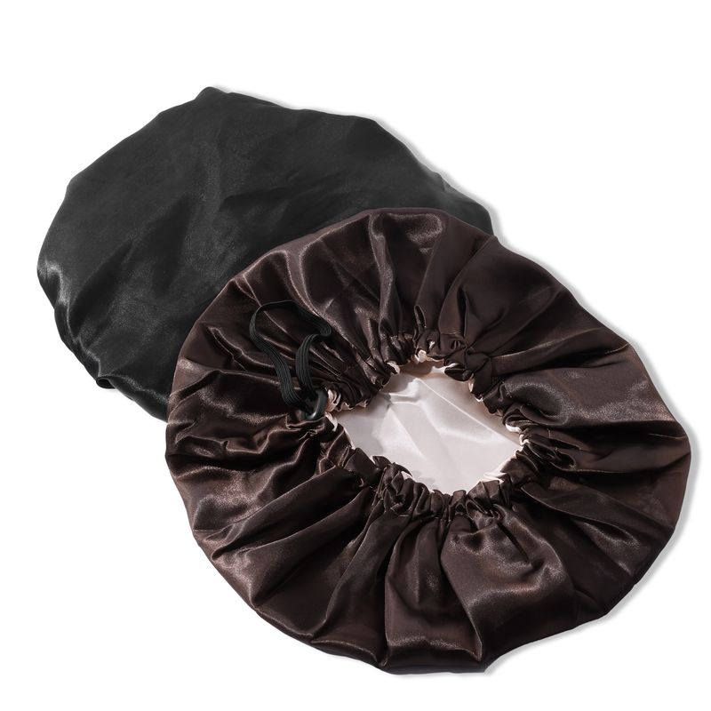 Cuffia da notte reversibile in raso - Protezione per capelli bifacciale con chiusura a bottone alla moda per donna_voghion.com