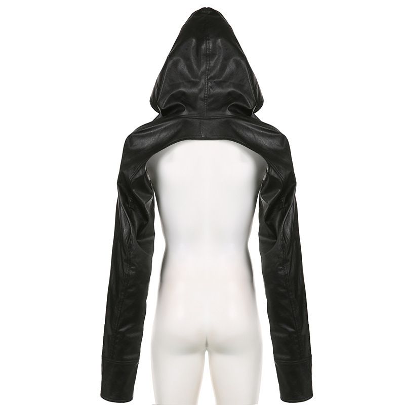 Autumn Winter New Style Personality Jacket Solid Color Loose Hooded Coat Irregular Leather Top For Hot Girls_voghion.com