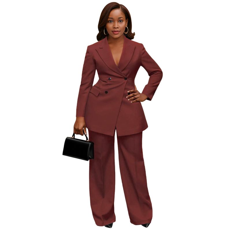 Elegantes Büroanzug-Set für Damen – Slim-Fit-Blazer und Hose mit hoher Taille für den beruflichen Weg zur Arbeit (Marineblau, Weinrot, Blaugrün)_voghion.com