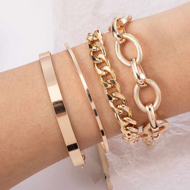 New Combination Fashionable And Simple Gold Wide Opening 4-piece Set Bracelet_voghion.com