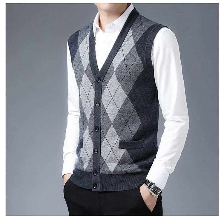 Ärmellose Weste aus Wollmischung mit V-Ausschnitt für Herren – Stilvolle und vielseitige Strickjacke für lässige und elegante Kleidung_voghion.com