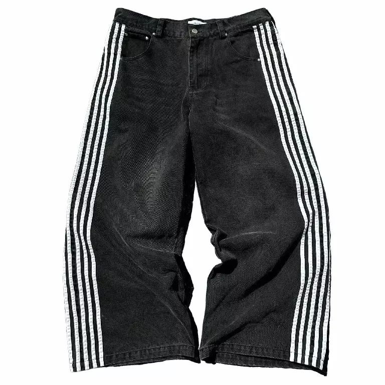 Herrenbekleidung Retro Street Stripe Jeans Washed Distressed Casual Straight Wide Leg Wischhose_voghion.com