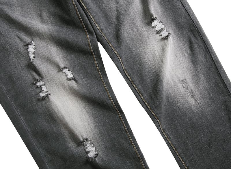 Jeans strappati da uomo Pantaloni slim in denim elasticizzato nero LY020_voghion.com