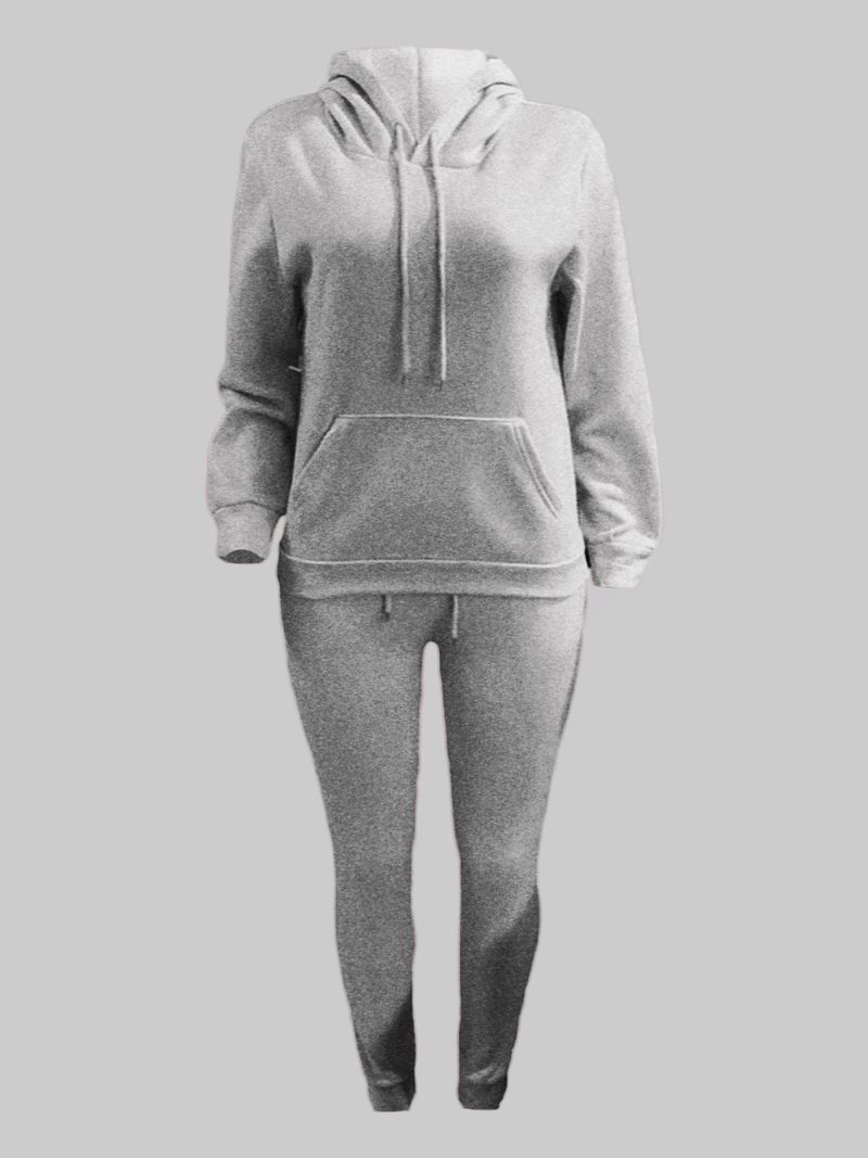 Plain Basic Two-Piece Sports Set Spring Autumn Winter Sweatshirt Kangaroo Pocket Drawstring Hoodie_voghion.com