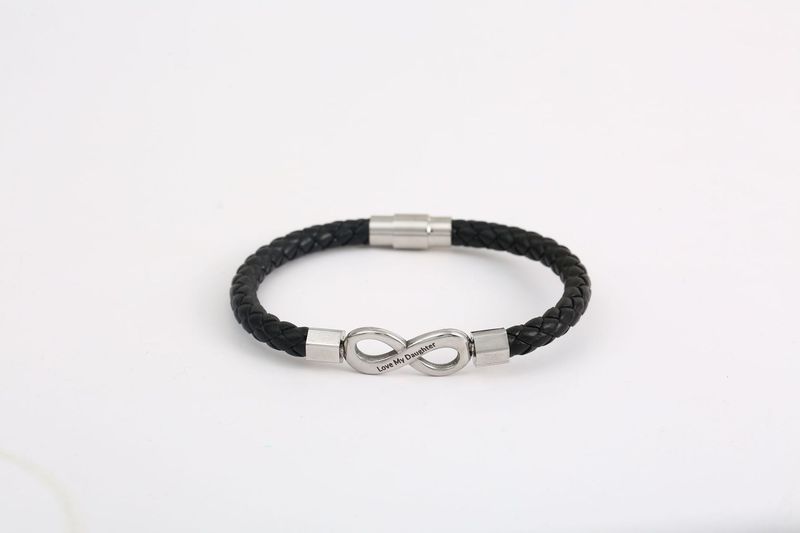 Jewelry Fashion Woven Personality Infinite Figure 8 Men's Leather Rope Stainless Steel Bracelet_voghion.com