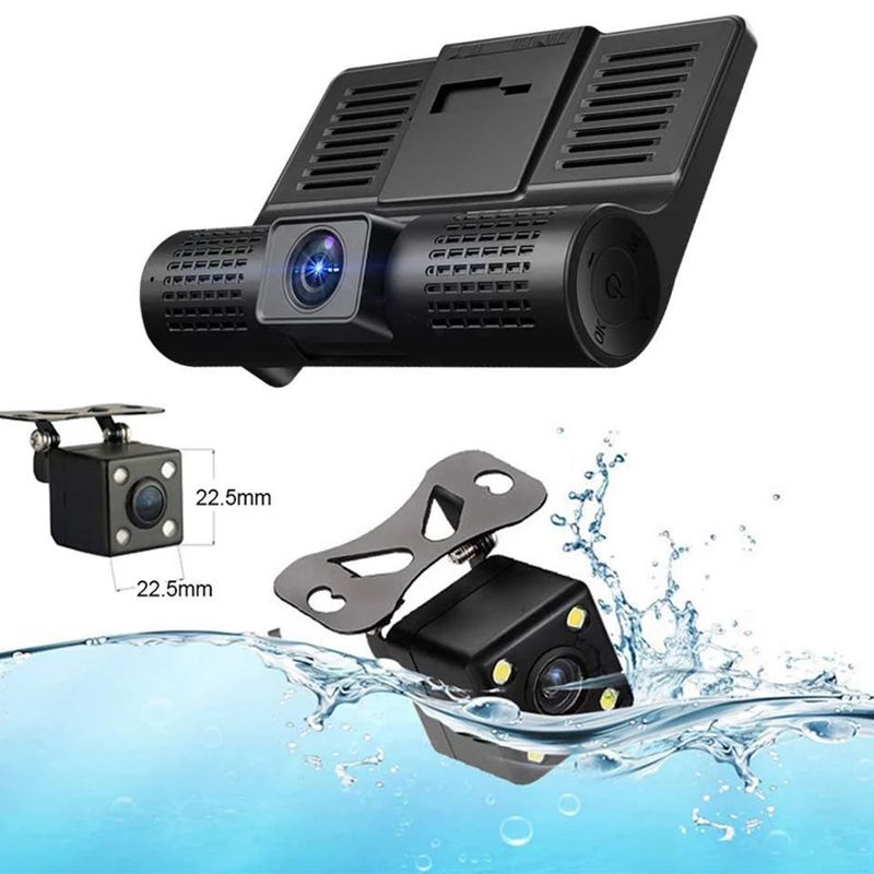 Auto DVR 4 palce Full HD 1080P 3 objektivy Auto Video Recorder 170° G-senzor Parkovací monitorování Noční vidění Videokamera_voghion.com