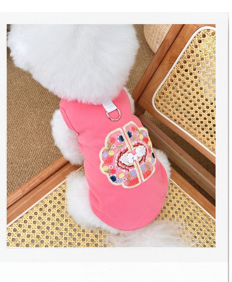 Spring And Summer New Pet National Style Dog Cat Clothes Teddy Than Bear New Chinese Buckle Embroidered Traction Vest_voghion.com
