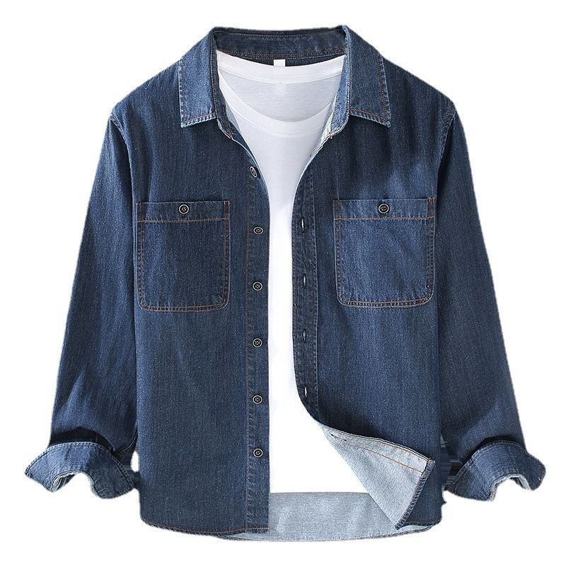 Camicia in denim da uomo a maniche lunghe, primavera e autunno, vintage, da lavoro, giacca casual da uomo_voghion.com