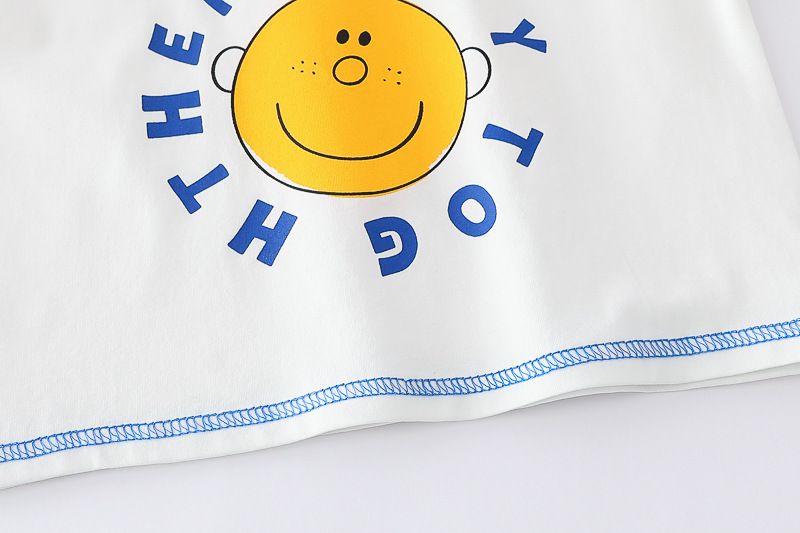 Five Small Seven 2024 Summer Boys' Two Color Smiling Cartoon Short Sleeve Stylish 3 Children's Clothing Thin Set_voghion.com