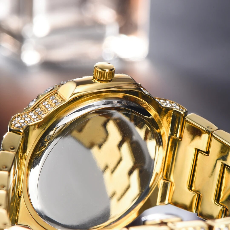 MISSFOX Ceasuri Bărbați Automatic Data Fashion Hip Hop Iced Diamond Bling Waterproof Gold Quartz Wrist Watch Mans Reloj 2023_voghion.com