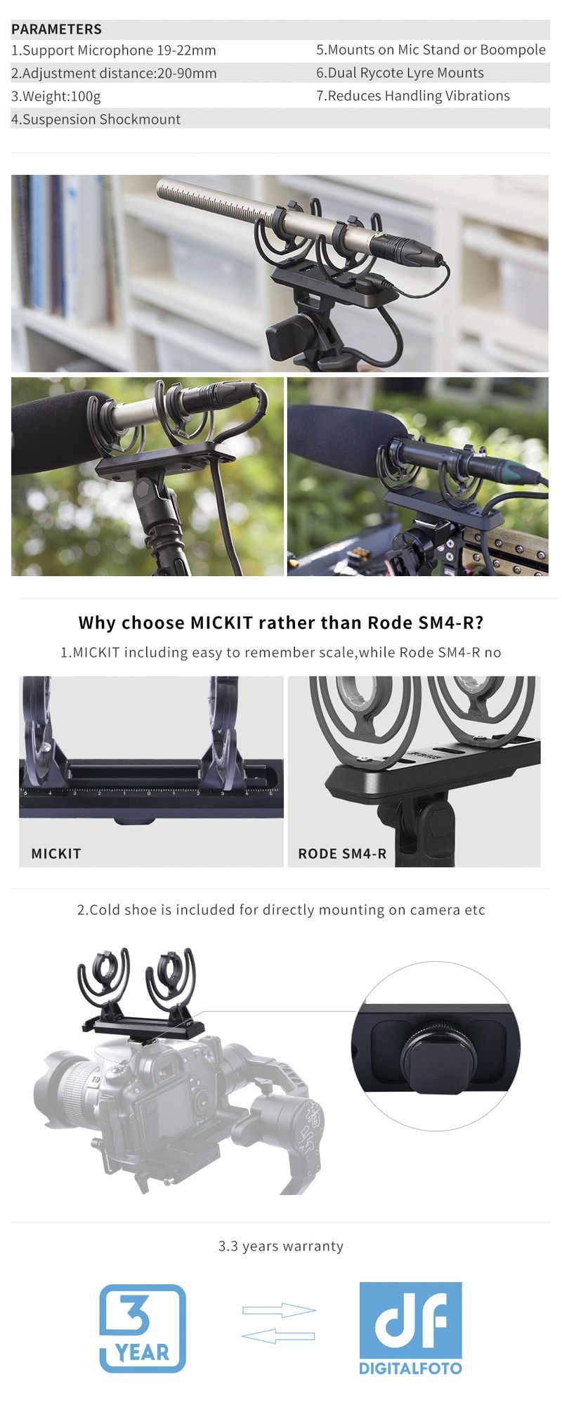 DIGITALFOTO MICKIT Suspension Shockmount Ensure Maximum Isolation From Any Handg Vibrations Hot Shoe Camera Microphone_voghion.com