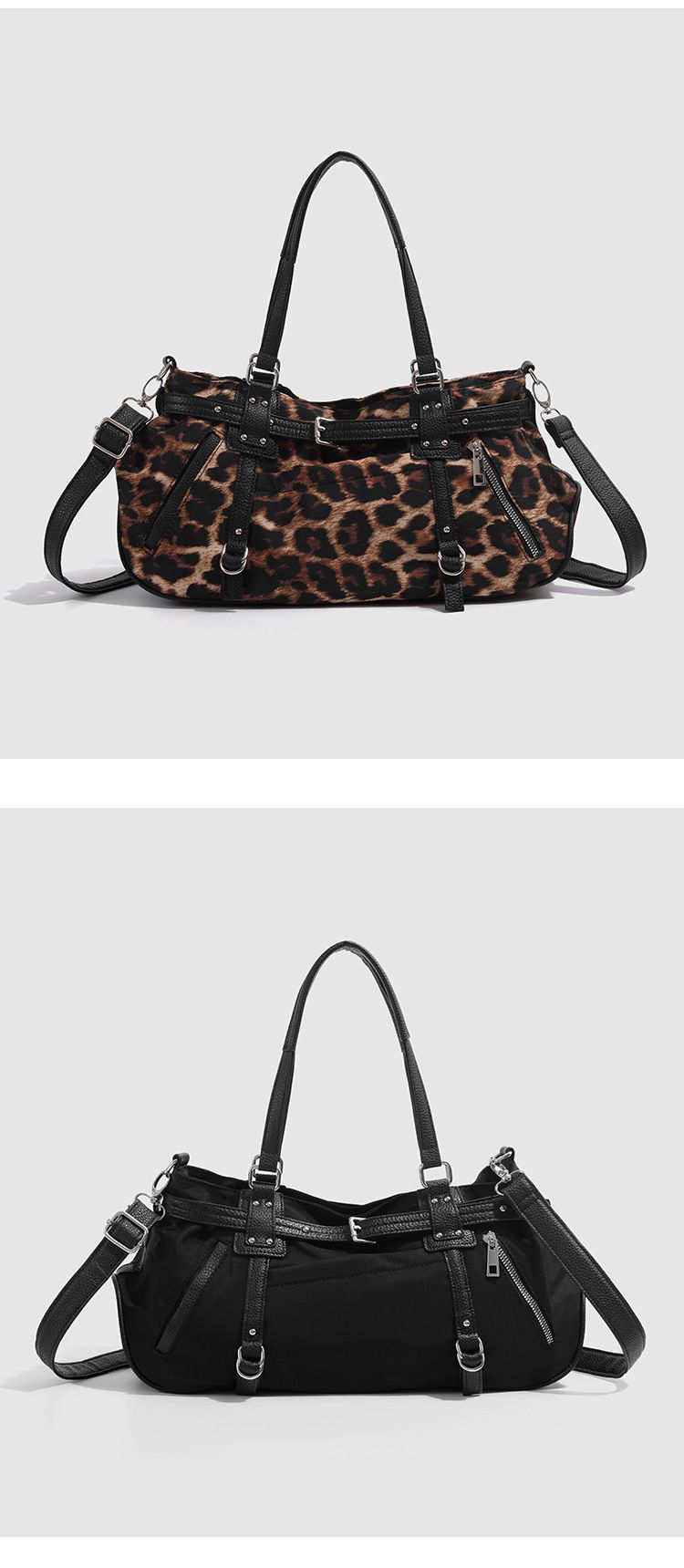 Stylish Unisex Nylon Tote Bag For Travel, Gym & Daily Use - Spacious 20-35L Capacity, Lightweight & Durable (Pink, Black, Leopard Print)_voghion.com