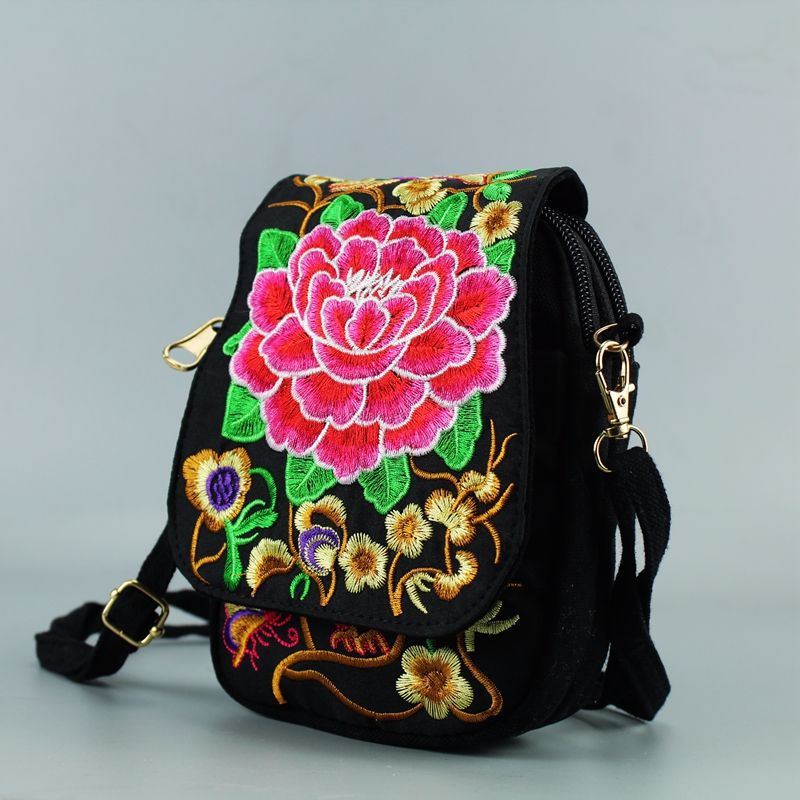 Borsa a tracolla da donna Borsa da viaggio Borsa a tracolla con cerniera ricamata floreale vintage Borsa per cellulare ricamata_voghion.com