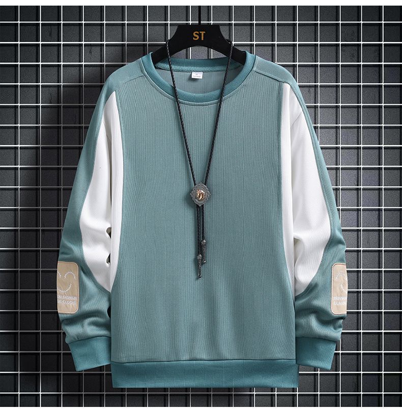 Felpa oversize casual da uomo, a maniche lunghe, con scollo rotondo e motivo patchwork, da indossare tutti i giorni in primavera e autunno._voghion.com