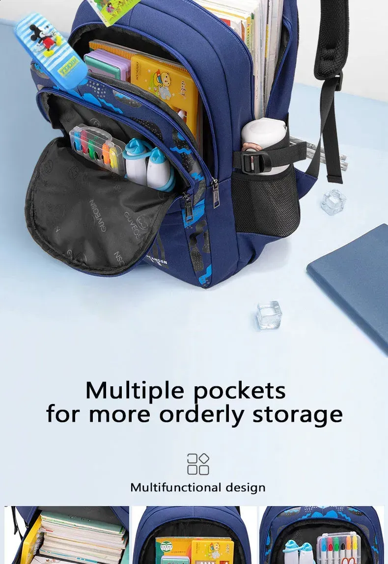 Rucksack für Grundschüler, Schulrucksack für Jungen, wasserdicht, mit Büchertasche, Lunchtasche und Federmäppchen_voghion.com