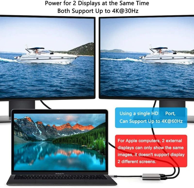 4k UHD Display C Thunderbolt3 Dual HD TV Extend 2 Monitors USB 3.0 Hub Type-C Dock PD Fast Charging For MacBook Pro Air_voghion.com