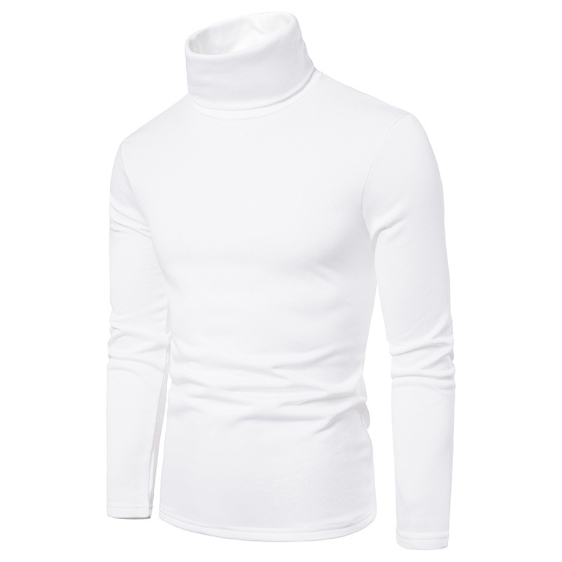 Autumn And Winter Hoodie Men Solid Color Plus Fleece Pullover Turtleneck T-shirt Primer Fleece Hoodie Men_voghion.com