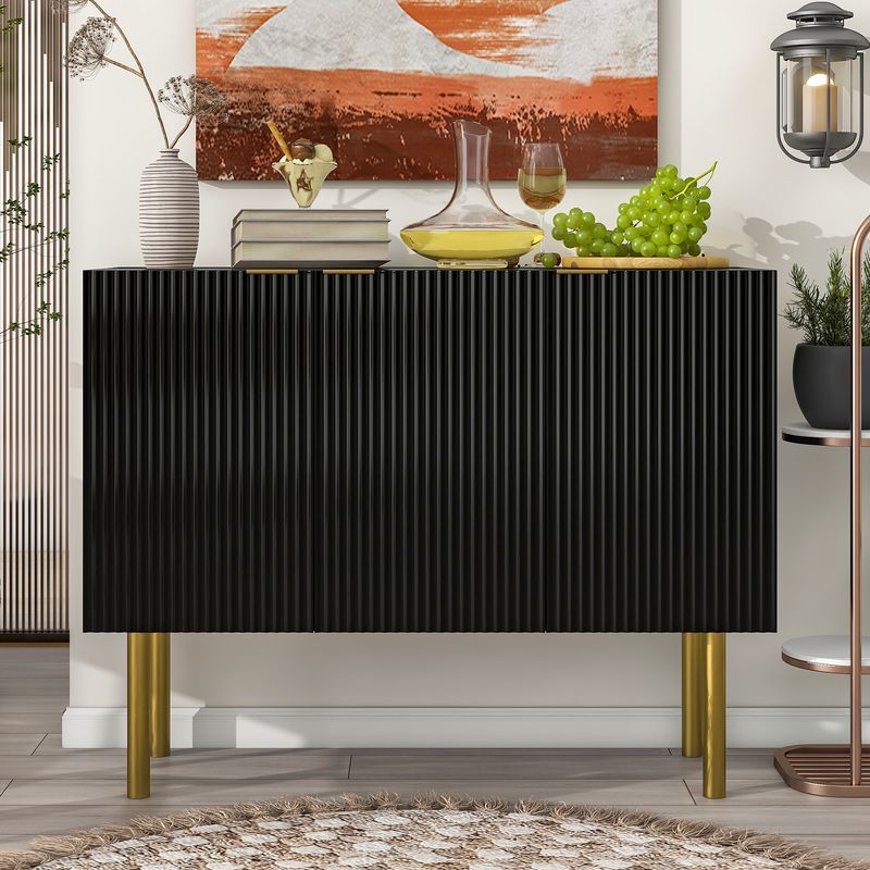 Modern Simple Sideboard with Particle Board and MDF Board; Adjustable Shelves Luxury Style Cabinet with Gold Metal Legs and Handles for Hallway _voghion.com