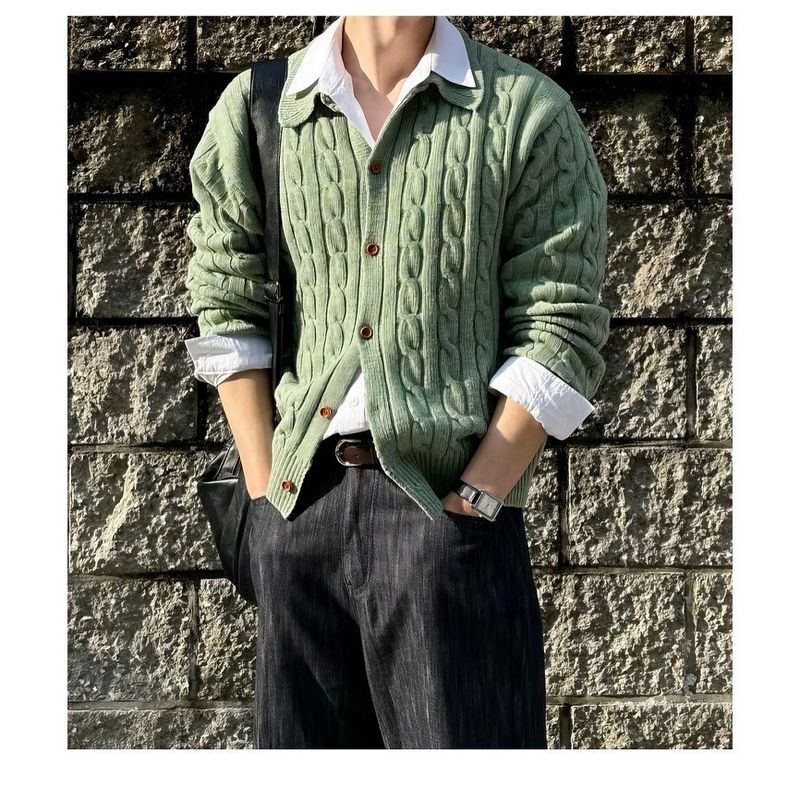 Herren-Strickjacke mit Zopfmuster – Übergroßer Pullover mit offener Vorderseite und klassischem Twist-Muster (Hellgrau, Grün, Marineblau) – Trendiges Streetwear-Essential_voghion.com