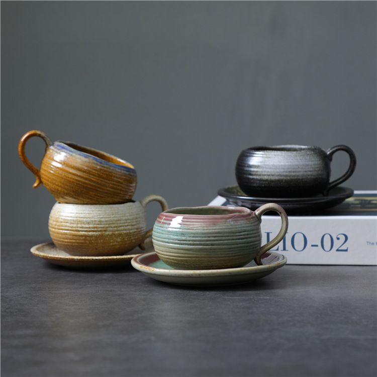 Vintage Keramik Becher Steenwaren kleng Kapazitéit Kaffi Taass Ënnerhalt Set Japanesch Keramik Becher Nomëtteg Téi Kaffi Becher Becher_voghion.com