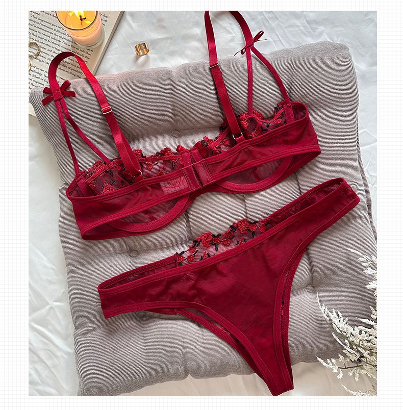 Γυναικεία Intimates Σέξι Ζωγραφική με Μελάνι Κεντημένο Σουτιέν με Δαντέλα Πεταλούδα Σετ Λεπτό Βαμβακερό Κύπελλο Μεγάλο στήθος Μικρό σουτιέν_voghion.com