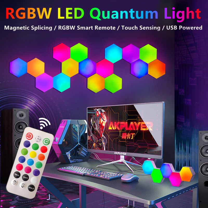 RGB LED kvantumlámpa hatszögletű világítás barkács LED fali lámpa érintésérzékelős RGBW LED méhsejtfény színes éjszakai fény USB moduláris lámpa_voghion.com