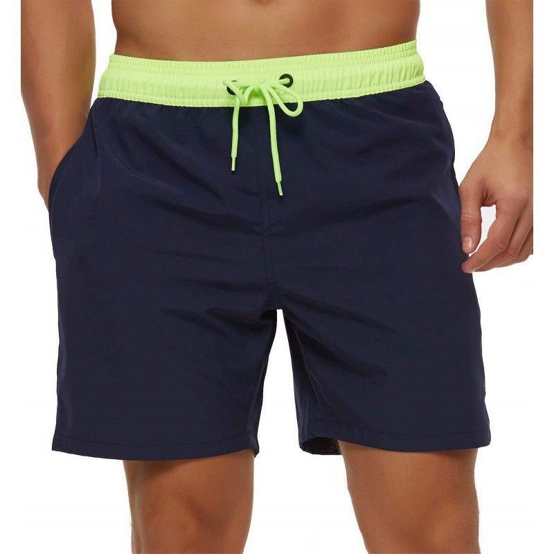 Men's Five Point Shorts, Contrasting Color, Quick Drying Pocket, Drawstring, Loose, Casual, Running, Fitness, Beach_voghion.com