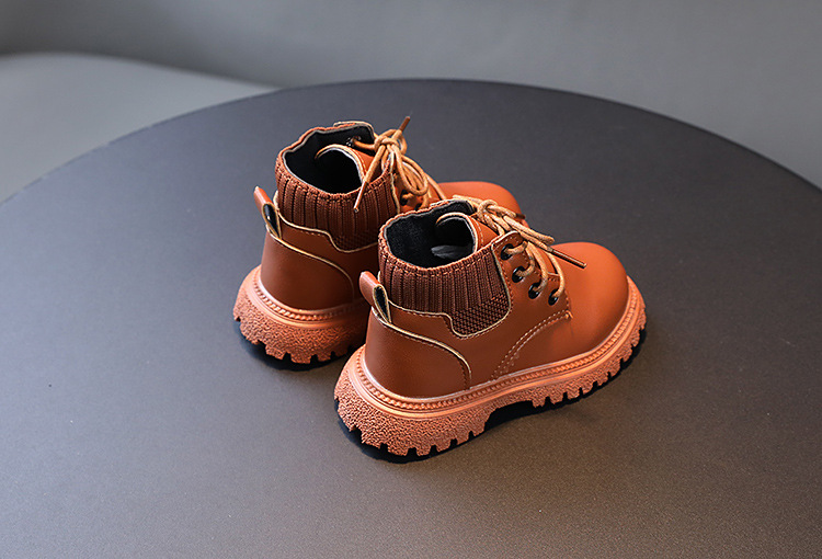 Kinderschoenen Effen enkellaarsjes voor jongens Mode Martens-laarzen met wollen bovenkant voor meisjes Laarzen met zachte zolen Leren laarzen met enkele laars_voghion.com