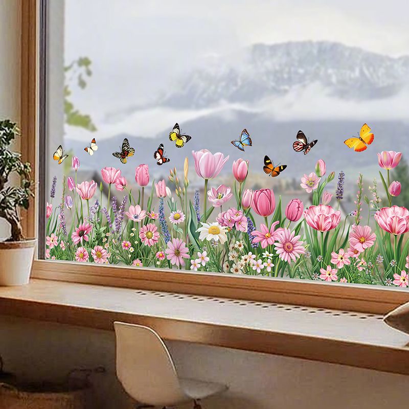 2025 Spring New Product Flower Bush Butterfly Kitchen Wallpaper Static Wall No Glue Nest Indoor Glass Sticker_voghion.com