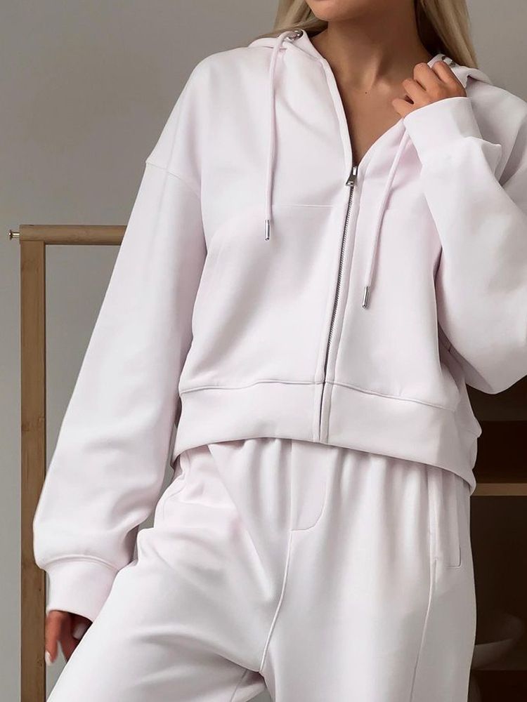 Ensemble deux pièces décontracté pour femme, cardigan de sport à capuche zippé avec pantalon à cordon de serrage_voghion.com