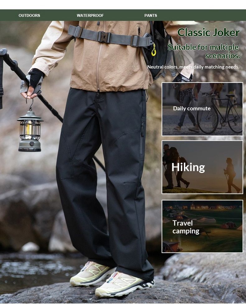 001 Outdoor Hiking Trekking Men Spring Autumn New Waterproof Cargo Elastic Waist Zipper Casual Long Pants_voghion.com