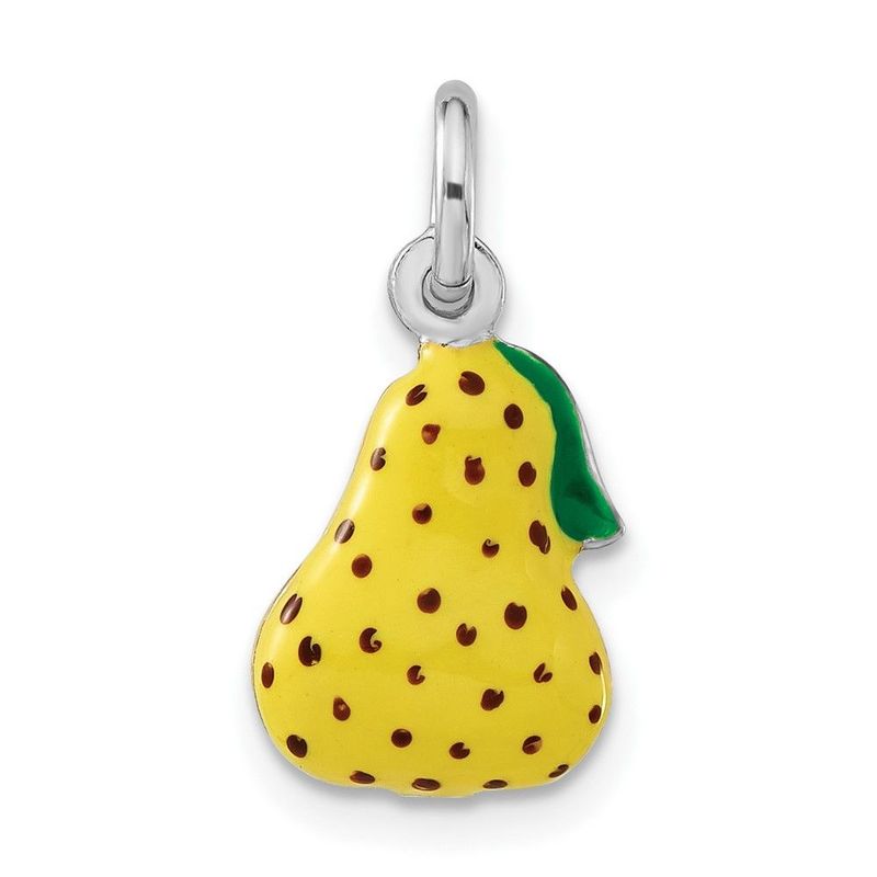 Sterling Silver 3-D Polished Enameled Pear Charm_voghion.com