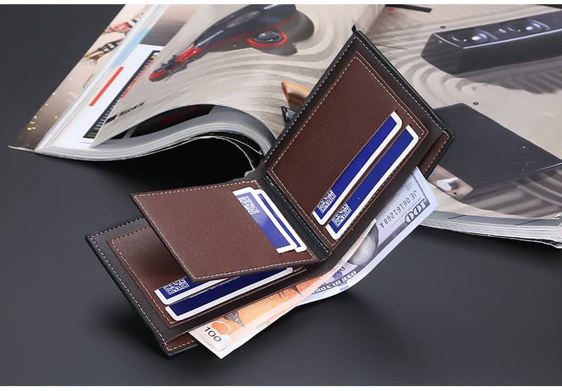 Baellerry Herren-Geldbörse, neue Produkteinführung, kurze horizontale Leder-Geldbörse, Geldbörse mit Zahnstochermuster, Herrentasche_voghion.com