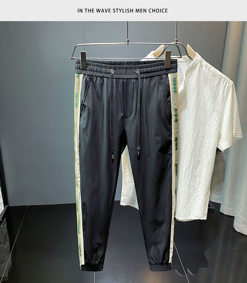 Summer Thin Ice Silk Men, Loose And Versatile, Trendy Sports Leggings, Cropped Casual Pants For Men_voghion.com