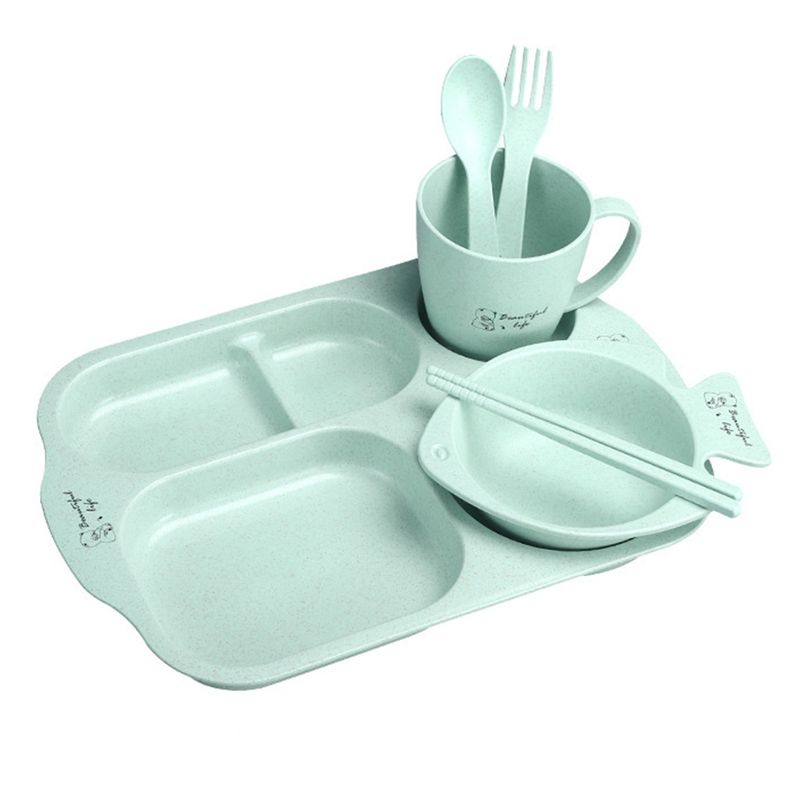 6Pcs/Conjunto de talheres para bebês, pratos de desenho animado, pratos para crianças, louças para crianças, tigela de comida de treinamento antiaquecido, colher, garfo_voghion.com
