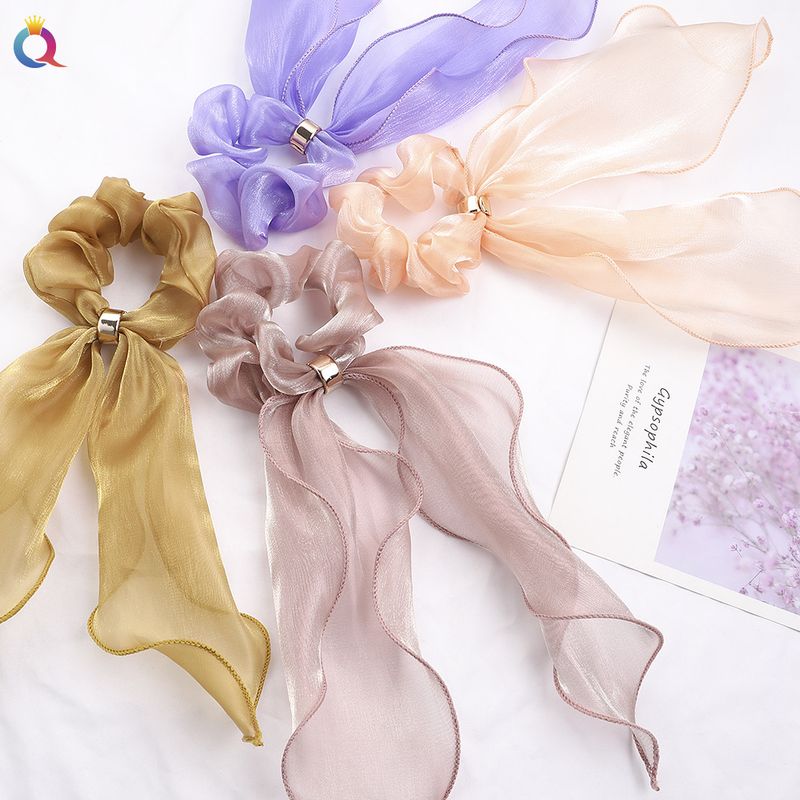 Elástico de cabelo com fita de cetim - Acessórios de cabelo com laço elegante para mulheres (cor sólida, ajustável, antiderrapante)_voghion.com