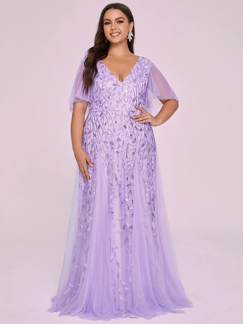 Women's Embroidered Sequins with Lotus Sleeves and Fishtail Skirt Plus-size Long Skirt Ball Gown_voghion.com