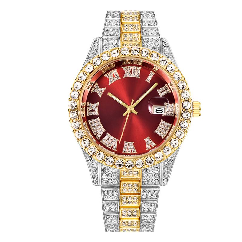 Heren stalen band quartz horloge hiphop business stalen band kalender heren volledig diamanten horloge_voghion.com