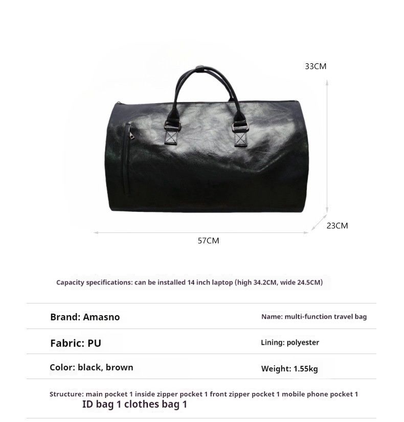 Einfache Reise-Kleidertasche, wasserdichte PU-Cabrio, tragbare Damen-Kleidertasche mit Schuhbeutel, Reise-Kleidertasche aus Leder_voghion.com