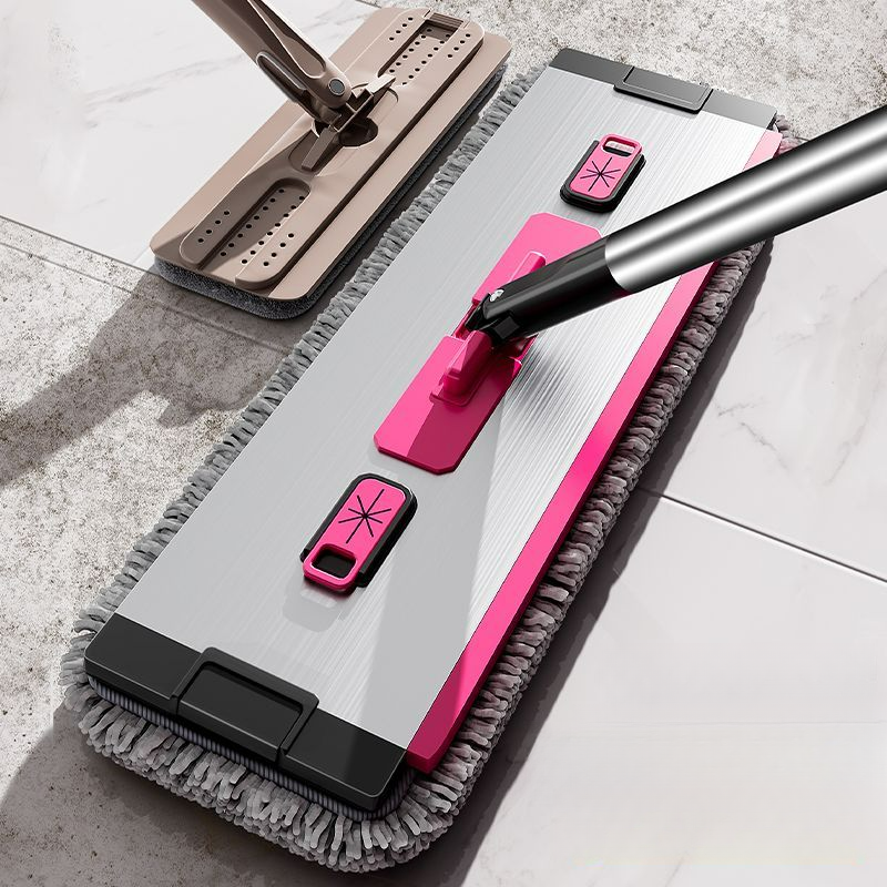 Unique Thickened Chenille Stainless Steel Rod Clamp Fixed Dual-use Dry And Wet Hand-free Household One-sweep Flat Mop_voghion.com