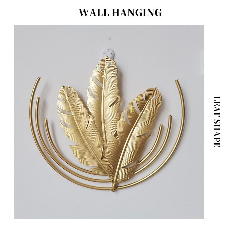 Scandinavian Gold Iron Wall Art, Tropical Leaf Metal Wall Decor For Living Room & Bedroom, Rustic Boho Hanging Decor With OPP Packaging_voghion.com