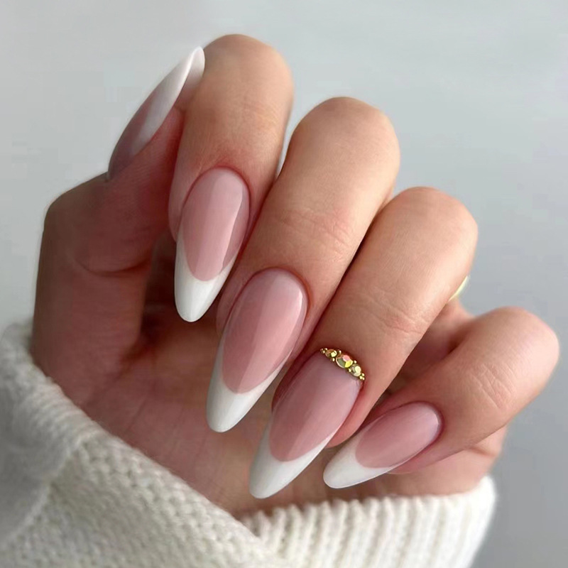Yanlış Badem 24 Adet Çivi Yapay Elmas Uzun Stiletto takma tırnak Altın Glitter Toz Tasarım Çivi Üzerinde Basın Fu_voghion.com