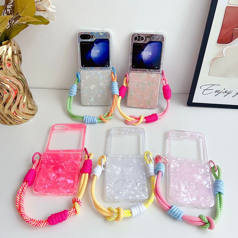 For Samsung Galaxy Z Flip 3 4 5 6 5G Crystal Shell Colorful Chain Wrist Phone Case Cover_voghion.com