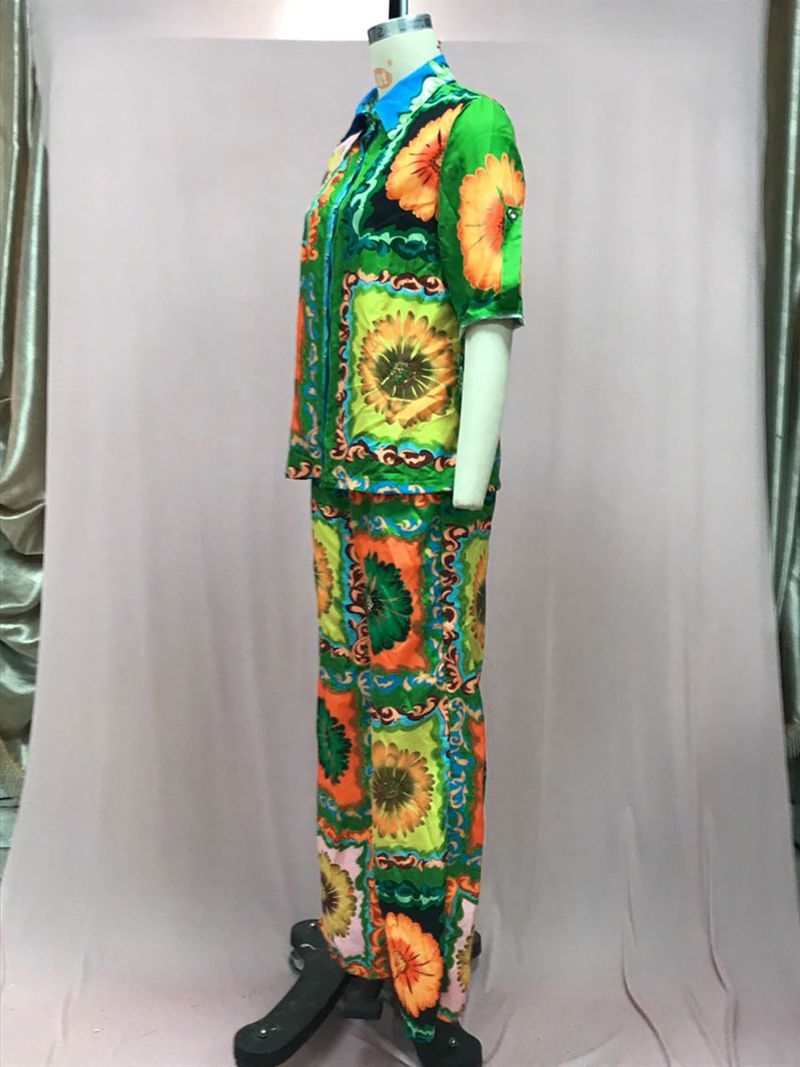 Damenbekleidung Mode personalisierter Druck Kurzarm Urlaub Freizeit lockerer zweiteiliger Anzug_voghion.com