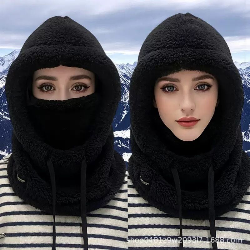 Maglione invernale da sci foderato in pile spesso con scaldacollo e maschera da donna, protezione per le orecchie, cappello antivento in cotone per_voghion.com