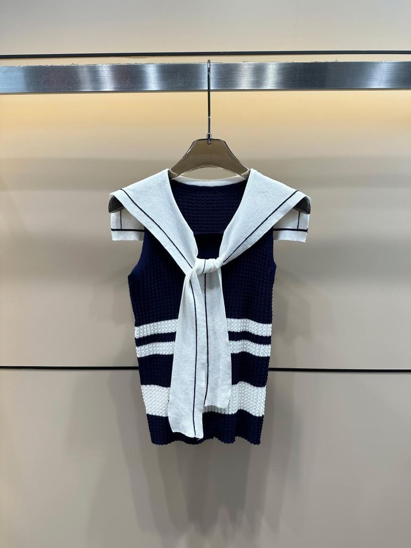 25 New Summer Dijia Little Bee Striped Navy Style Maglia senza maniche Pullover snellente versatile Top_voghion.com