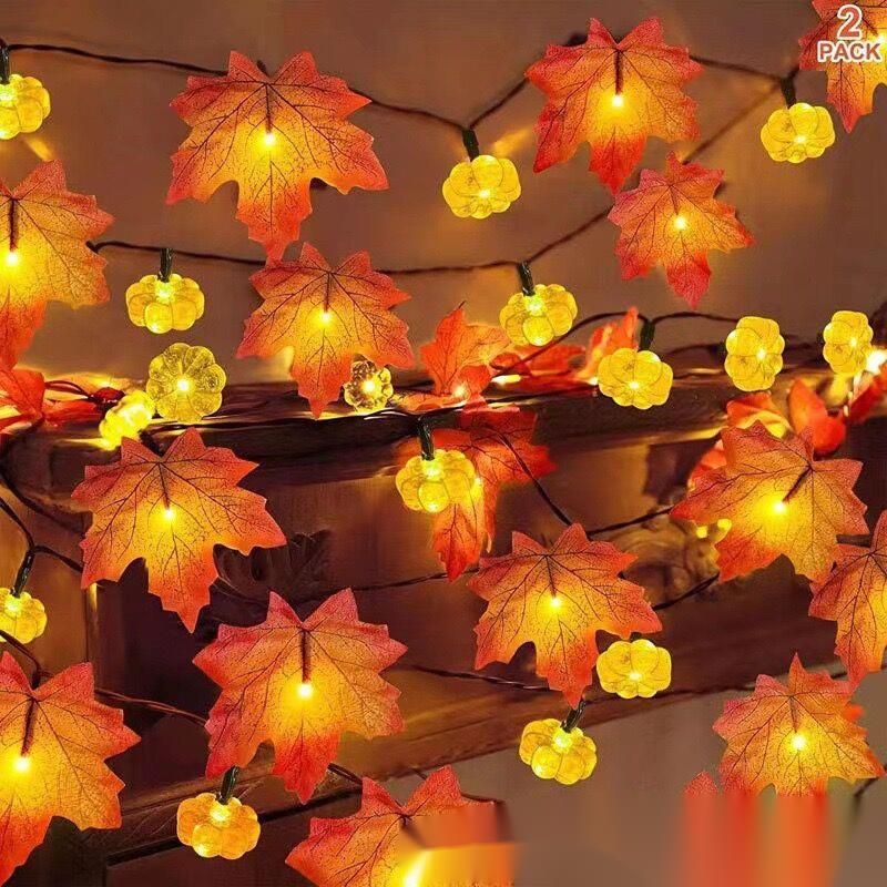 Ahorn Kürbis LED Halloween Zimmer Hof Party Dekoration Farbige Simulierte Blatt String Lichter_voghion.com