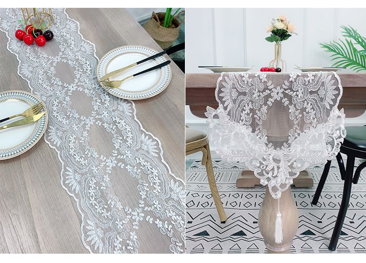 Lace Table Runner Set - Elegant Cover For Coffee Table TV Stand Dresser & Shoe Cabinet (Dust-Proof Washable Fabric Decorative Home Accent)_voghion.com