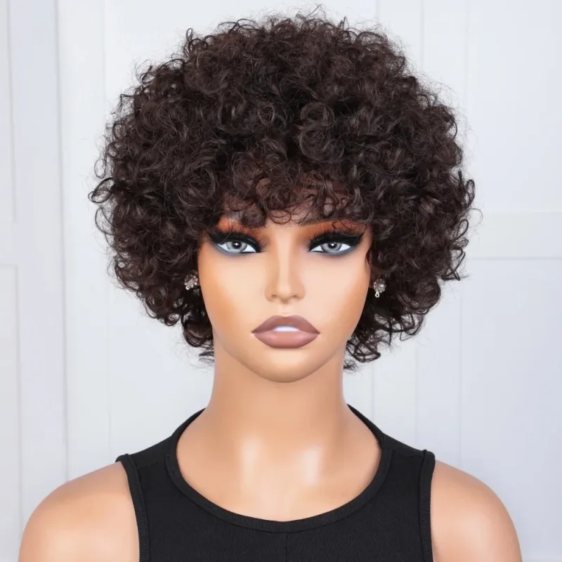 Natural Looking Afro Kinky Curly Pixie Cut Bangs Wig_voghion.com